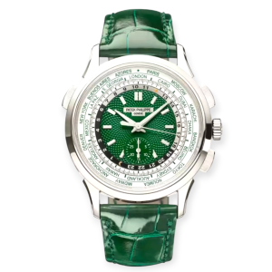 Pre-Owned Patek Philippe Complications World Time Flyback Chronograph Green Dial Platinum 5930P