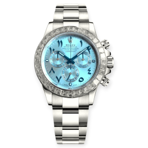 Pre-Owned Rolex Cosmograph Daytona Ice Blue Arabic Dial Baguette Bezel 116596TBR