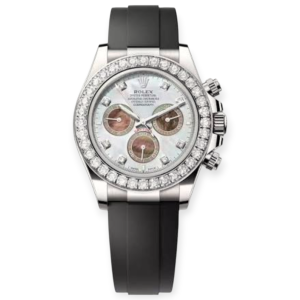 Pre-Owned Rolex Cosmograph Daytona white & Black MOP White Gold Diamond Set Bezel oysterflex 126589RBR