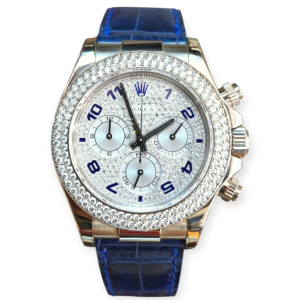 Pre-Owned Rolex Cosmograph Daytona White Gold Double Row Bezel Leather Strap Paved Dial 116589RBR-0002