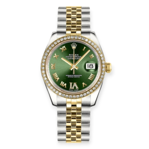 Pre-Owned Rolex DateJust Steel & Yellow Gold 31mm Olive Green Diamond Bezel 178383RBR