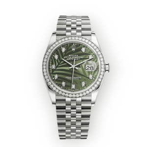 Pre-Owned Rolex DateJust 36mm Stainless Steel Green Palm Diamond Dial & Bezel Jubilee 126284RBR