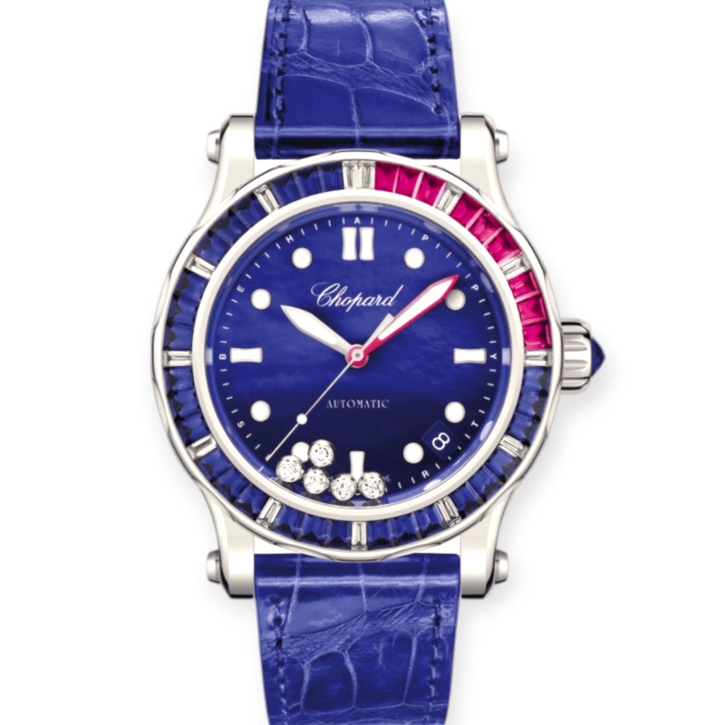 Pre-Owned Chopard Happy Ocean 40mm White Gold Gem-Set Bezel Blue Dial & Alligator Strap 274945-1002
