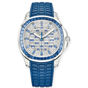 Pre-Owned Patek Philippe Aquanaut Luce Haute Joaillerie White Gold Paved Baguette Dial 38.8mm Dark Blue Strap 5268/461G