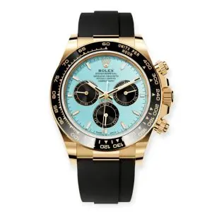Pre-Owned Rolex Daytona Cosmograph Yellow Gold OysterFlex Turquoise Blue & Black Dial 126518LN-0014