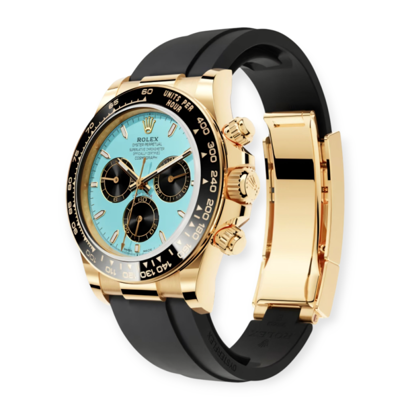 Pre-Owned Rolex Daytona Cosmograph Yellow Gold OysterFlex Turquoise Blue & Black Dial 126518LN-0014