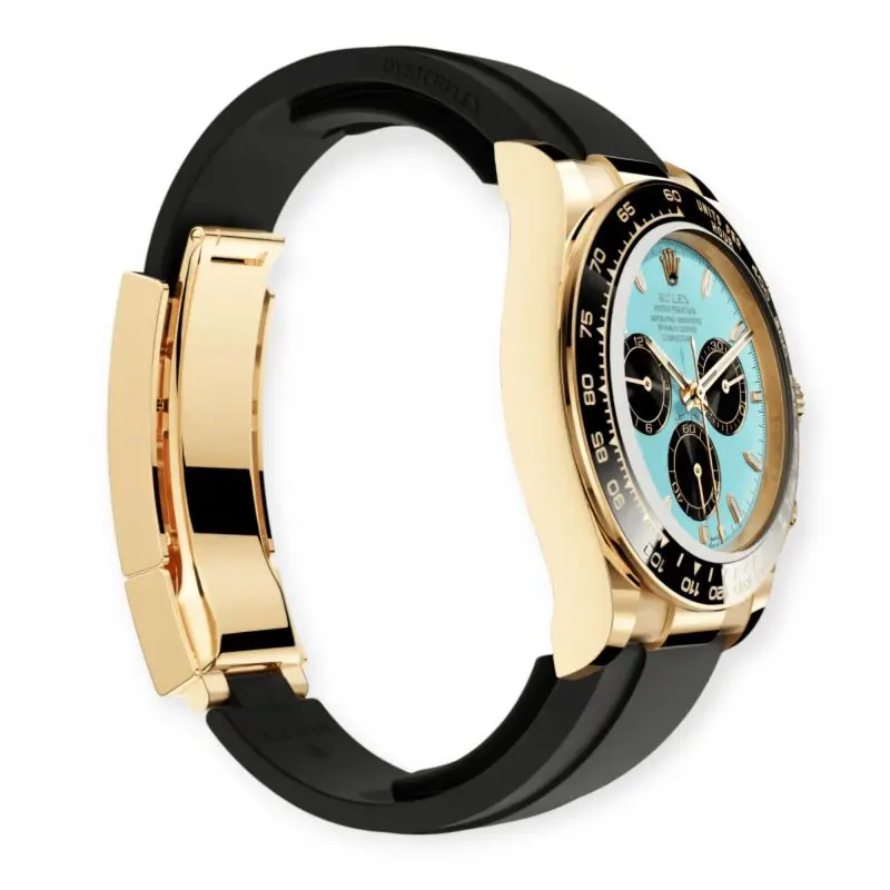 Pre-Owned Rolex Daytona Cosmograph Yellow Gold OysterFlex Turquoise Blue & Black Dial 126518LN-0014