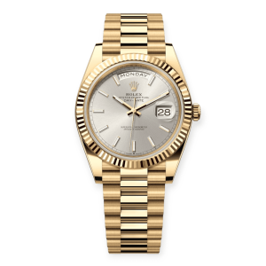Pre-owned Rolex Day-Date Yellow Gold 40mm Silver Dial 228238-0066