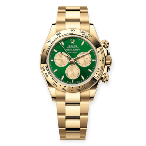 Pre-Owned Rolex Cosmograph Daytona Yellow Gold 40mm Bright Green and Golden Dial 126508-0008
