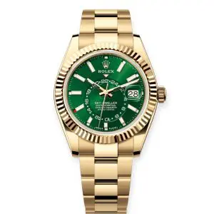 Pre-Owned Rolex Sky-Dweller 42mm Yellow Gold Bright Green Dial Oyster 336938-0007