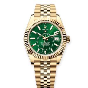 Pre-Owned Rolex Sky-Dweller 42mm Yellow Gold Bright Green Dial Jubilee 336938-0008