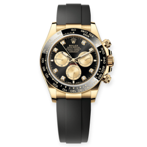 Pre-Owned Rolex Cosmograph Daytona Yellow Gold 40mm Bright Black and Golden Diamond Set Dial Oysterflex 126518LN-0006