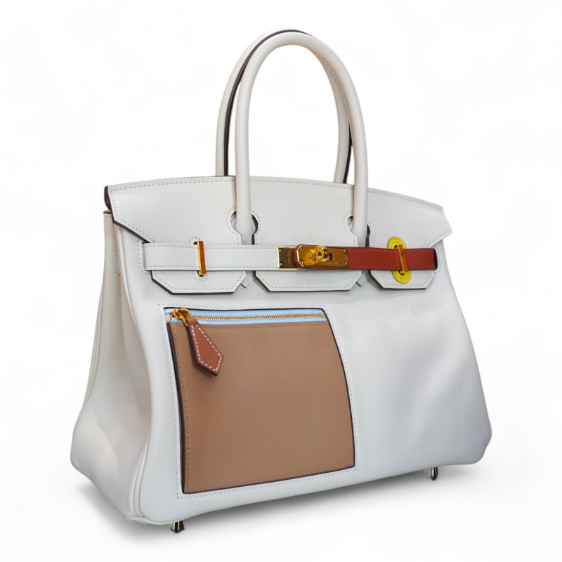 Pre-Owned Hermes Limited Edition Nata, Chai, Cuivre, Lime, Bleu Brume, and Mauve Sylvestre Swift Colormatic Birkin 30 Gold Hardware