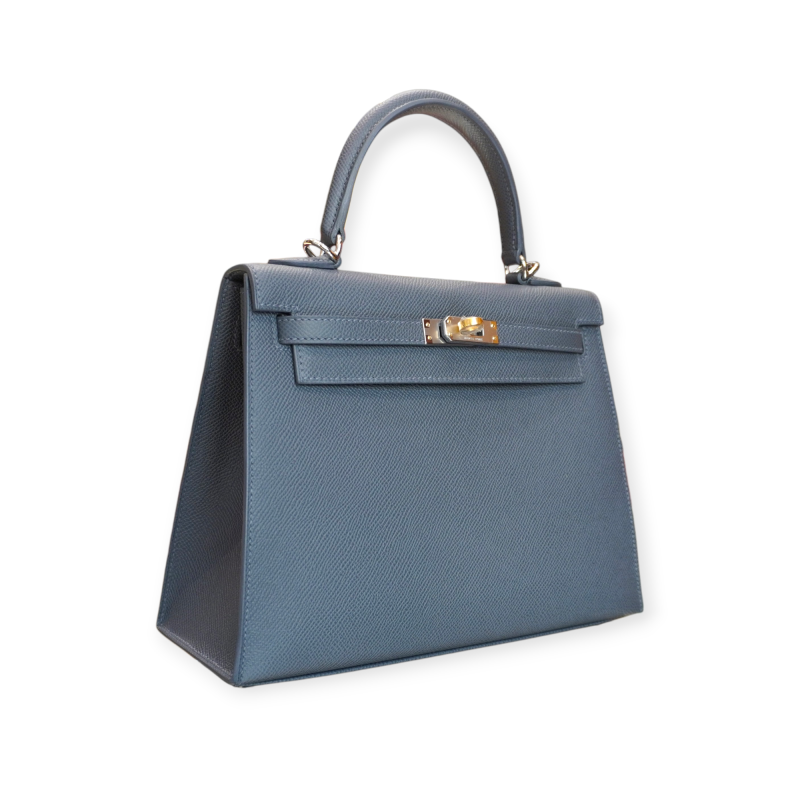 Pre-Owned Hermes Kelly Sellier 25 Veau Epsom Ardoise Silver/ Gold Hardware