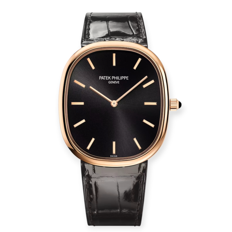 Pre-Owned Patek Philippe Golden Ellipse Rose Gold Black Dial 34.50mm Black Alligator Strap 5738R-001