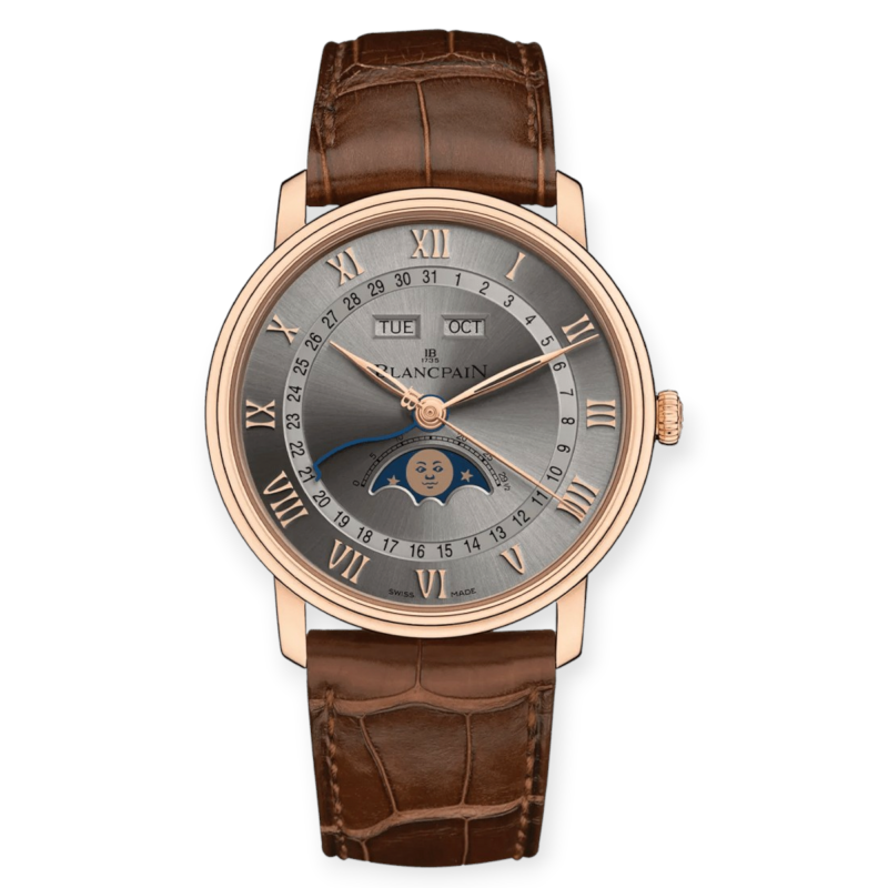 Pre-Owned Blancpain Villeret Quantieme Complet Grey Dial 40mm Leather Stap 6654 3613 55A
