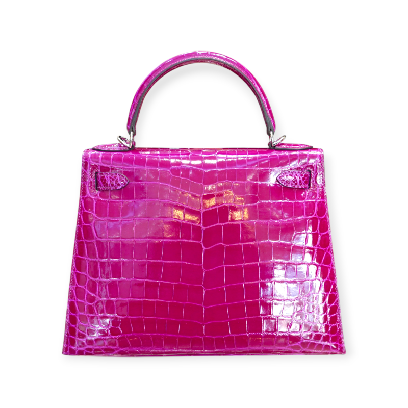 Pre-Owned Hermes Kelly 28 Crocodile Niloticus Lisse Rose Purple PHW