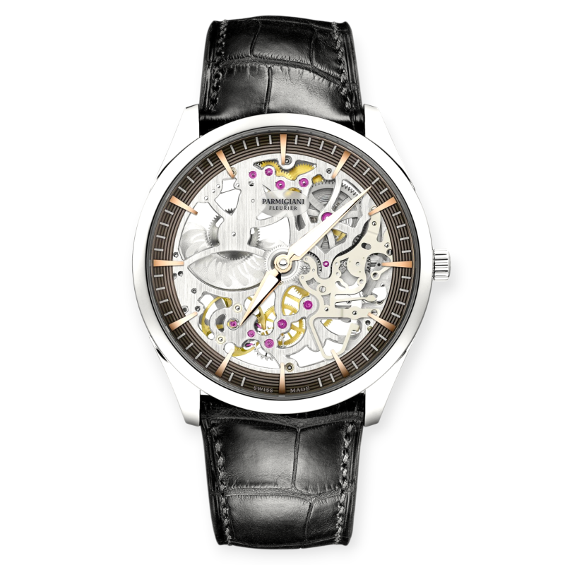 Pre-Owned Parmigiani Tonda 1950 40mm Stainless Steel Skeleton Dial Leather Strap PFC289-0002801-XA1442