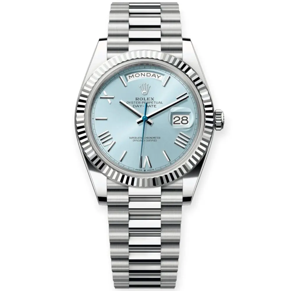 Pre-Owned Rolex Day-Date Ice Blue Roman Dial 40mm Platinum President 228236-0012