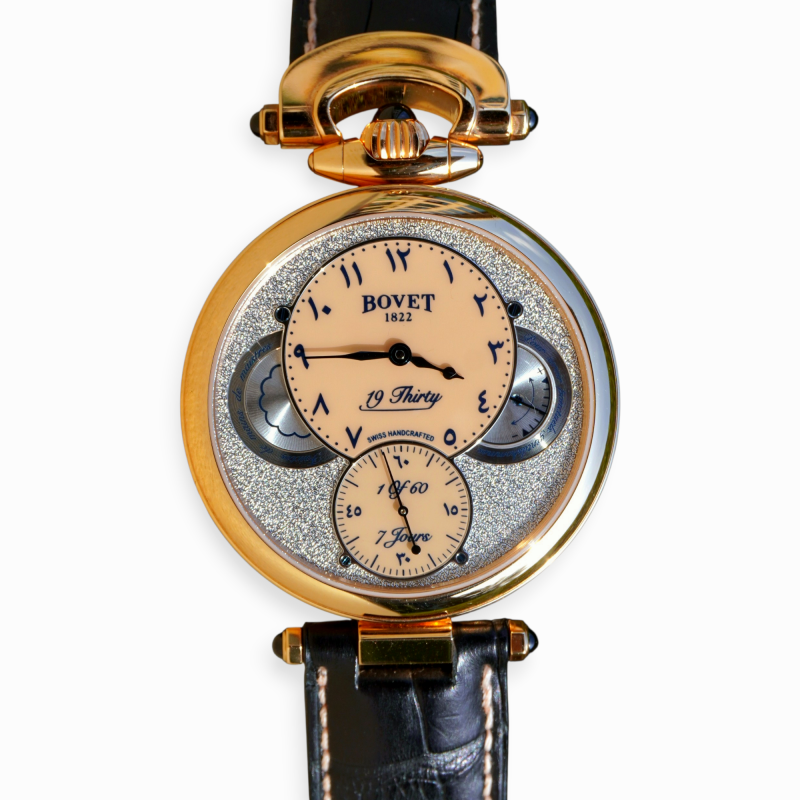 Pre-Owned Bovet 19 Thirty Rose Gold 42mm Salmon Hind Dial limited of 60 Pieces Black Leather Strap NTR0089 HIN-BFL