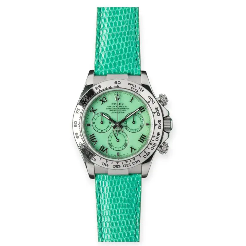Pre-Owned Rolex Daytona 40mm White Gold Green Dial with Leather Bracelet 116519