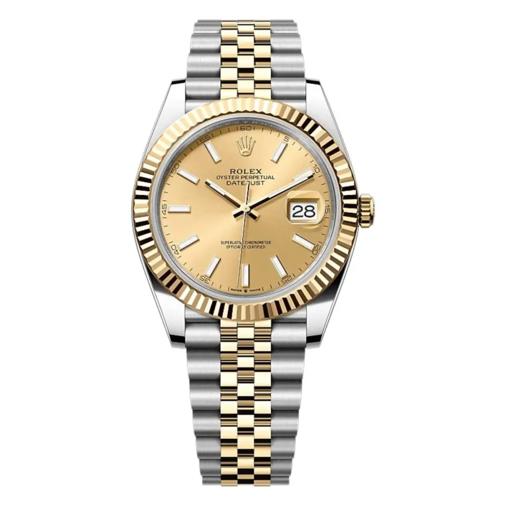 Pre-Owned Rolex Datejust 41mm Oystersteel Yellow Gold Champagne Colour Dial Jubilee Bracelet 12633-10
