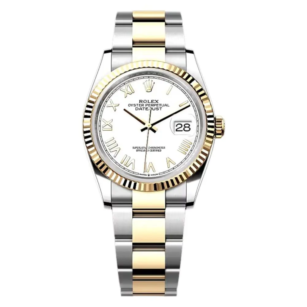 Pre-Owned Rolex DateJust 36mm Oystersteel and Yellow Gold White Dial Oyster Bracelet 126233-0048