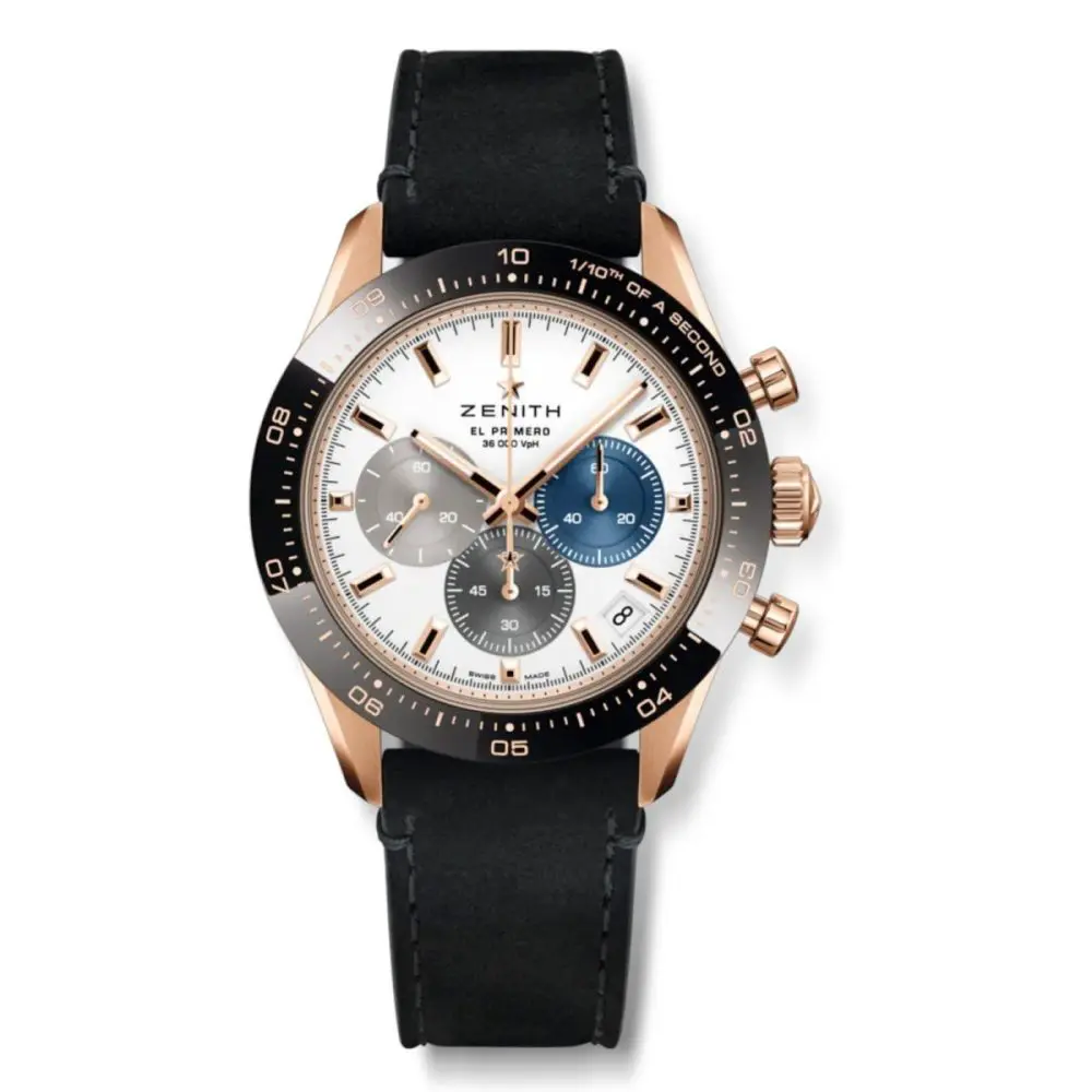 Pre-Owned Zenith Chronomaster Sport 41mm Black Ceramic Bezel Rose Gold Tri Colour Dial Leather Strap