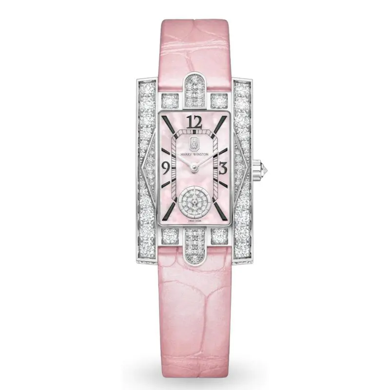 Pre-Owned Harry Winston Avenue Classic Pink 21.4mm×36.1mm White Gold Pink Mother of Pearl Dial Alligator Leather Band AVEQHM21WW289