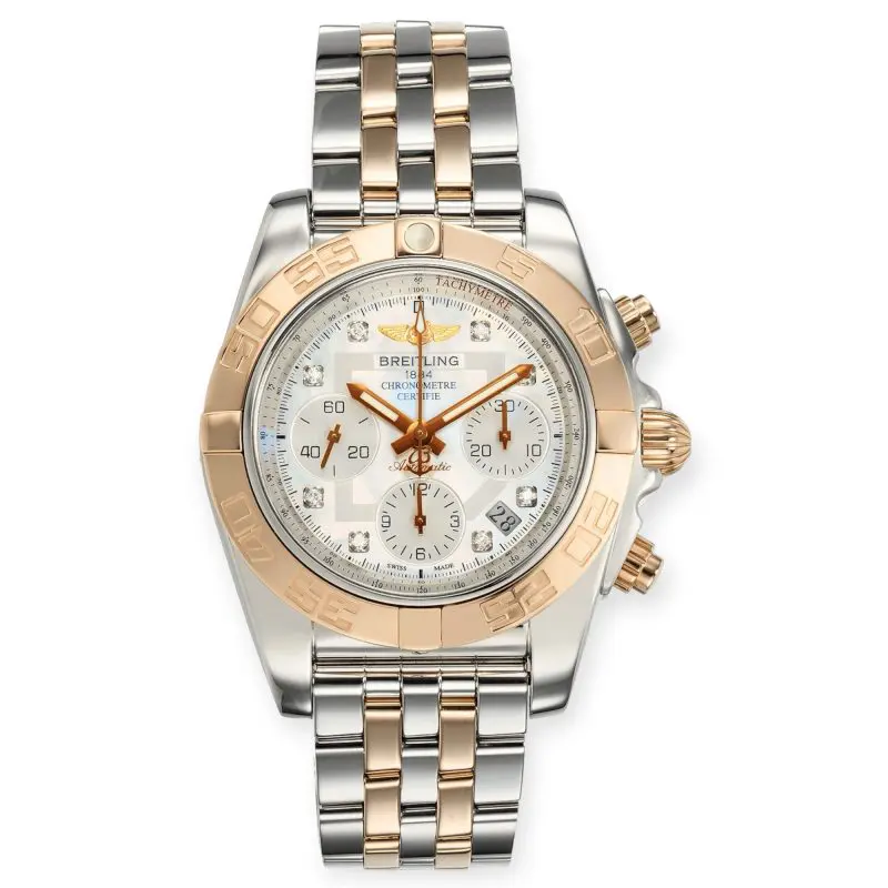 Pre-Owned Breitling Chronomat 41mm Stainless Steel White Mother of Pearl Dial and Steel Rose Gold Bracelet CB0140