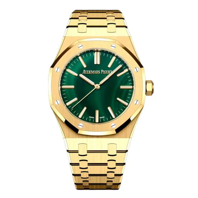 Pre-Owned Audemars Piguet Royal Oak SelfWinding 41mm Yellow Gold Sapphire Crystal Case Malachite Stone Dial 15513BA.OO.1320BA.01