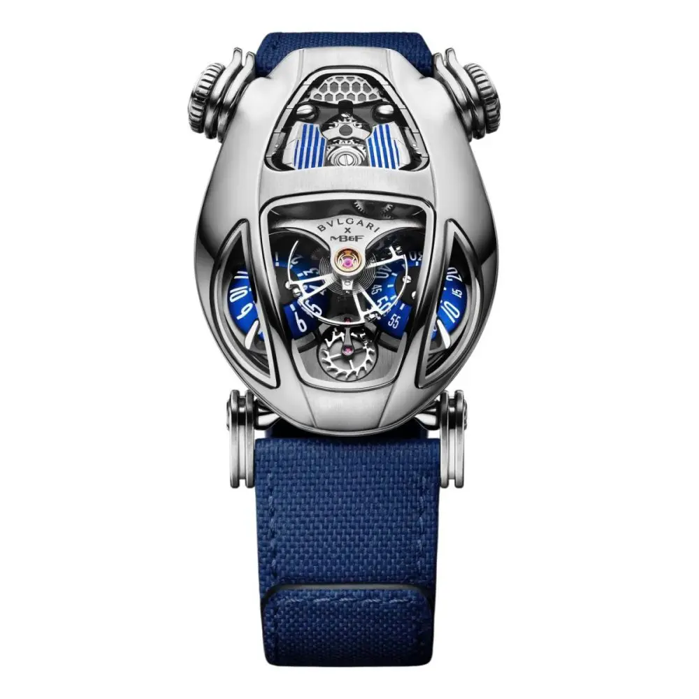 Pre-Owned Bvlgari MB&F Serpenti Titanium 53mm×39mm Blue Dial Rubber Strap Luminescence Open Case Back