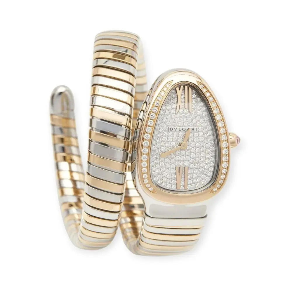 Pre-Owned Bvlgari Serpenti Tubogas 35mm Rose Gold Stainless Steel White