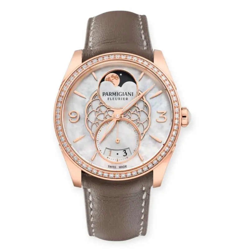 Pre-Owned Parmigiani Fleurier Tonda Selene Rose Gold White Mop 33.7mm Mother of Pearl Dial Leather Bracelet PFC810-151002-HC6181