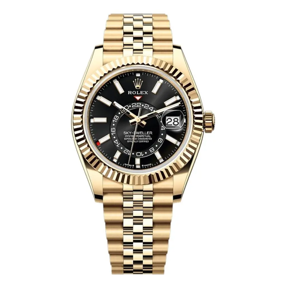 Pre-Owned Rolex Sky-Dweller Oyster 42mm Yellow Gold Bright Black Dial Jubilee Bracelet 336938