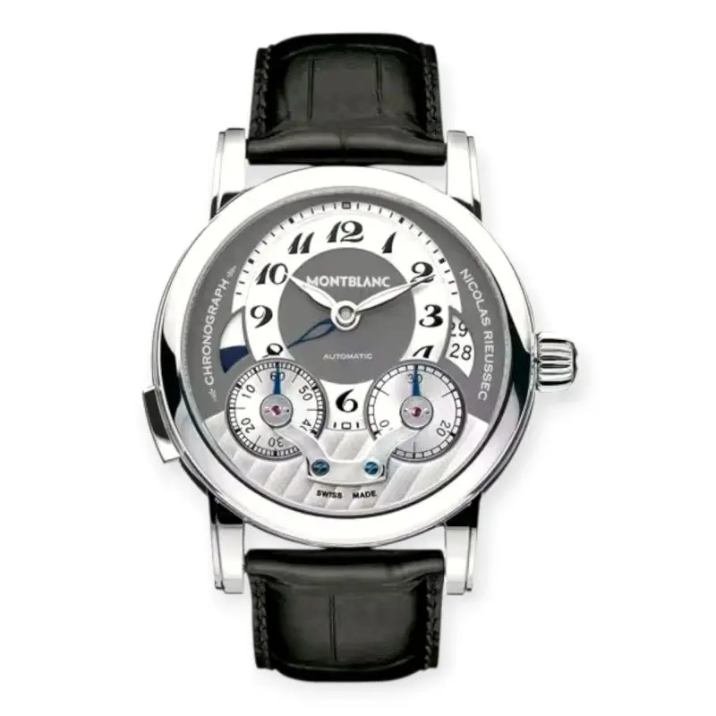 Pre-Owned MontBlanc Nicolas Rieussec Chronograph Automatic 43mm Stainless Steel Anthracite Dial Leather Strap 102337
