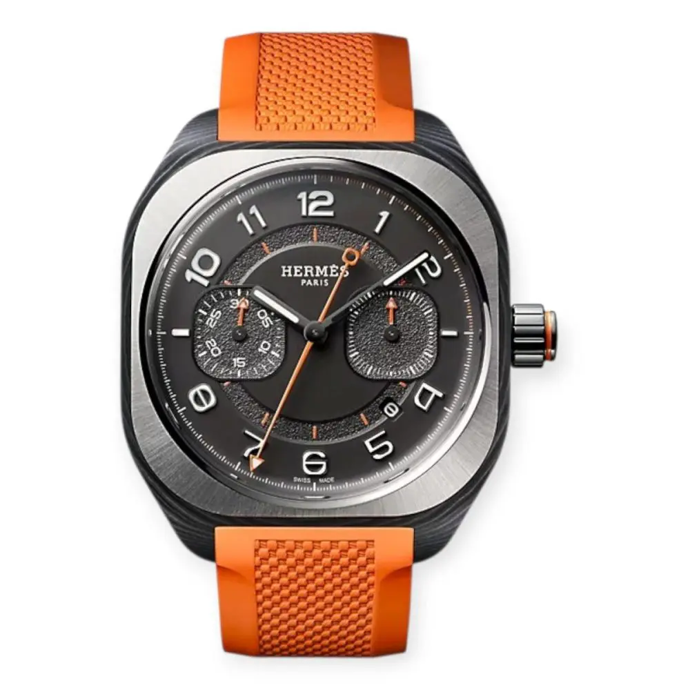 Pre-Owned Hermes H08 Chronograph Watch 45mm Titanium Bezel Carbon Fibre Case Blackened Dial W403130WW00
