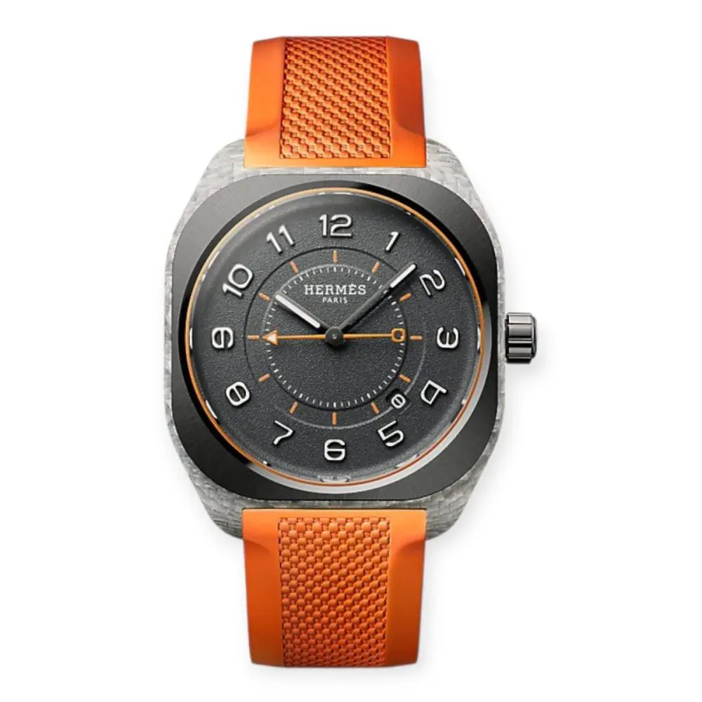 Pre-Owned Hermes H08 Watch 42mm Titanium Coated Aluminum Powder Grained Concrete Dial Rubber Strap W402992WW00