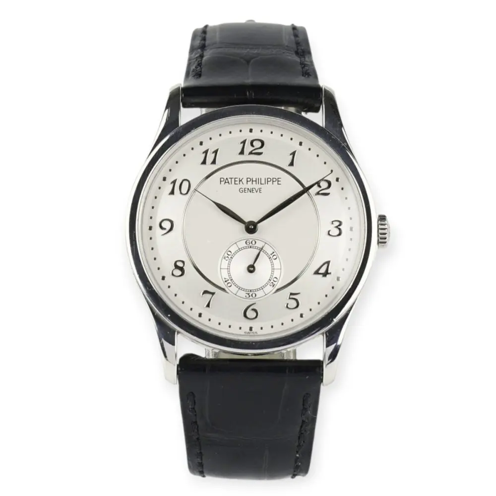 Pre-Owned Patek Philippe Calatrava 37mm Platinum Silver Dial Alligator Strap 5196P-001