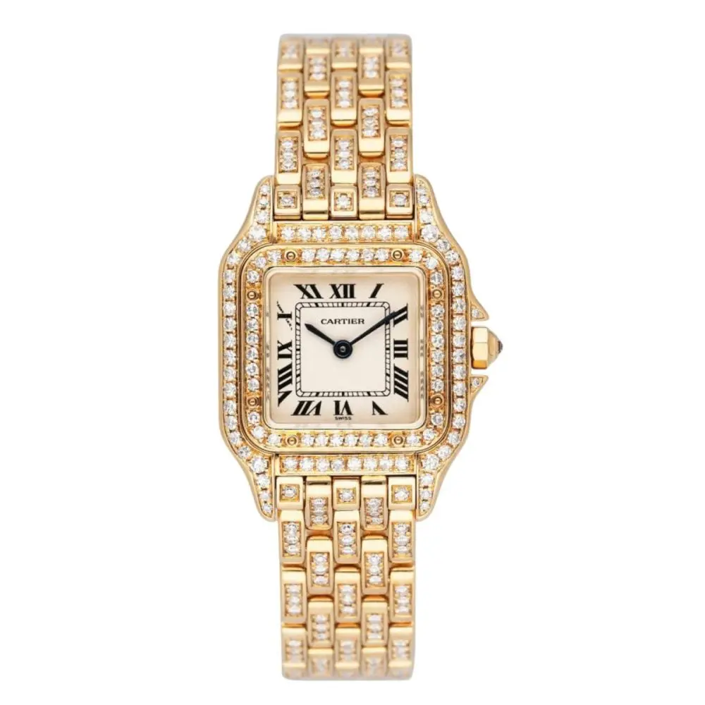 Pre-Owned Cartier Panthere 22mm 18k Yellow Gold and Diamonds Set Case Off-White Dial WF3072FF