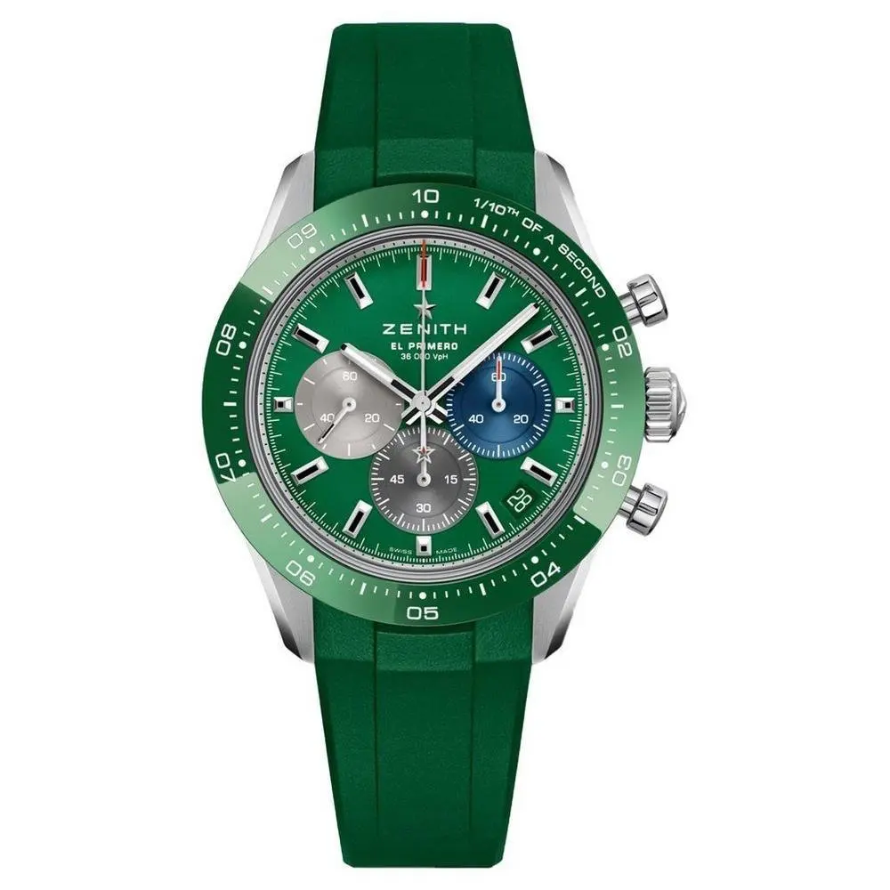 Pre-Owned Zenith Chronomaster Sport 41mm Stainless Steel Case Ceramic Green Dial Rubber Strap 03.3119.3600/56.R952