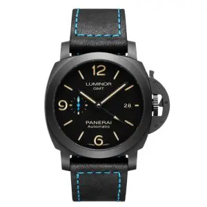 Pre-Owned Panerai Luminor GMT 44mmm Black Ceramic Black Dial Leather Strap PAM01441