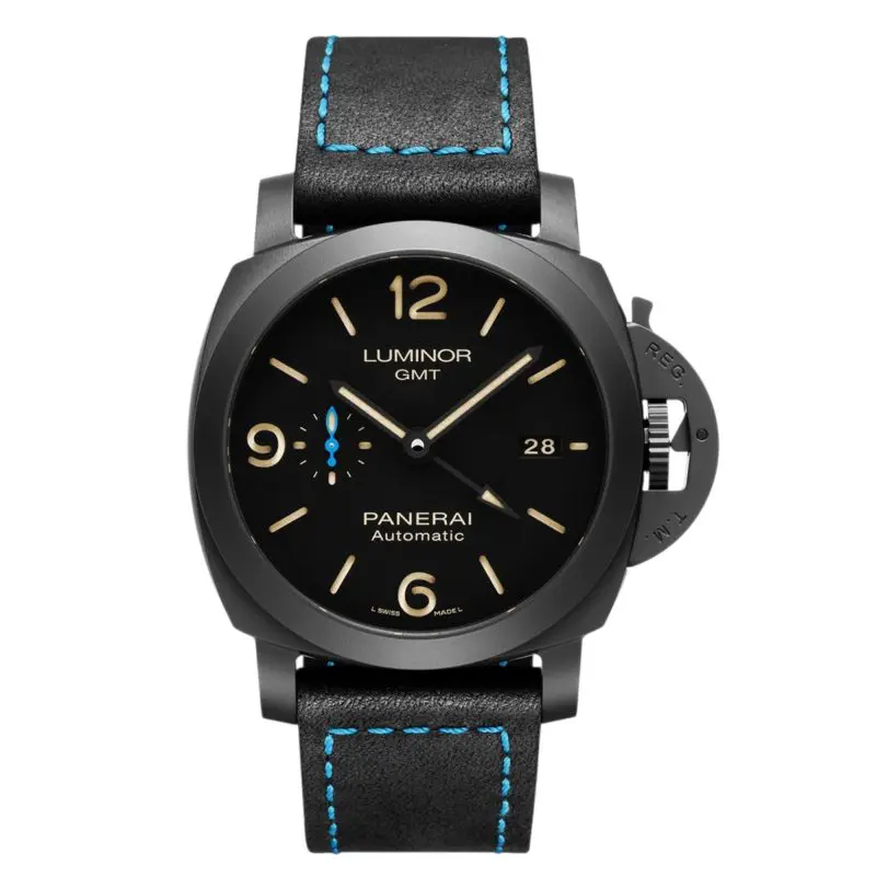 Pre-Owned Panerai Luminor GMT 44mmm Black Ceramic Black Dial Leather Strap PAM01441