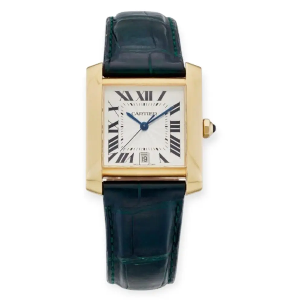 Pre-Owned Cartier Tank Francaise 32.5mm×28mm Yellow Gold Rectangular Automatic Wristwatch With Date Circa 2001 Silver Guilloche Dial 1840