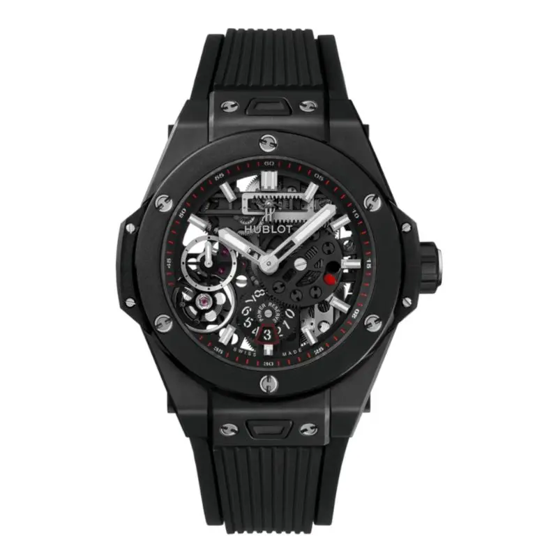 Pre-Owned Hublot Big Bang Meca-10 Black Magic 45mm Transparent Dial Microblasted polished Black Ceramic Rubber Strap 414.CI.1123.RX