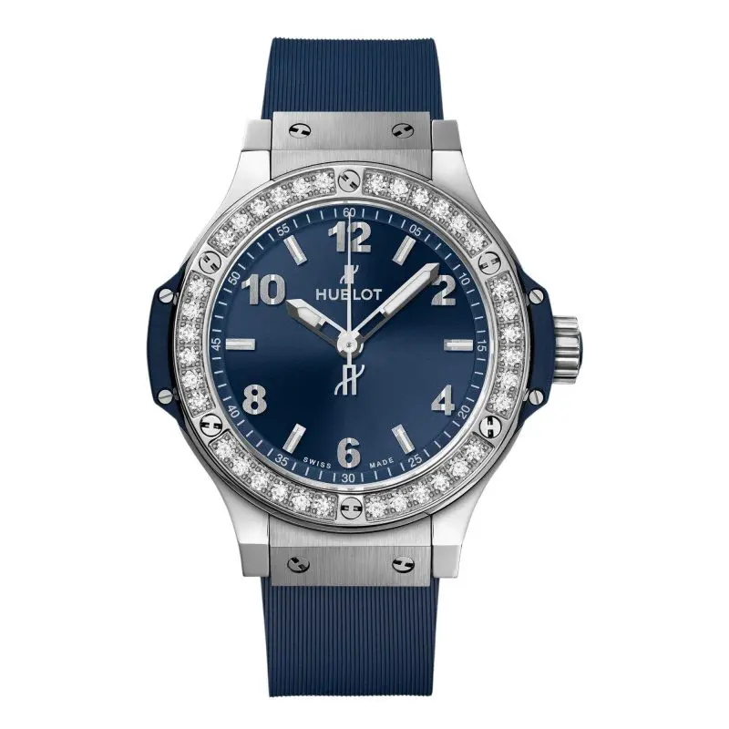 Pre-Owned Hublot Big Bang Steel Blue Diamonds Rubber Strap 361.SX.7170.RX.1204