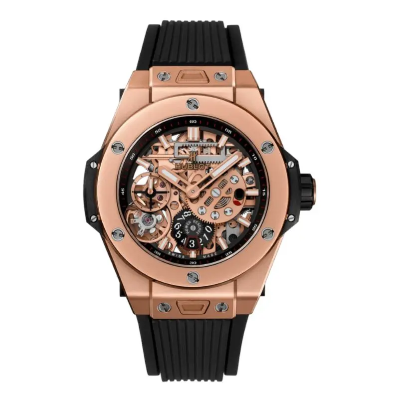 Pre-Owned Hublot Big Bang Meca-10 King Gold 45mm Transparent Dial Microblasted Rubber Strap 414.01.1123.RX