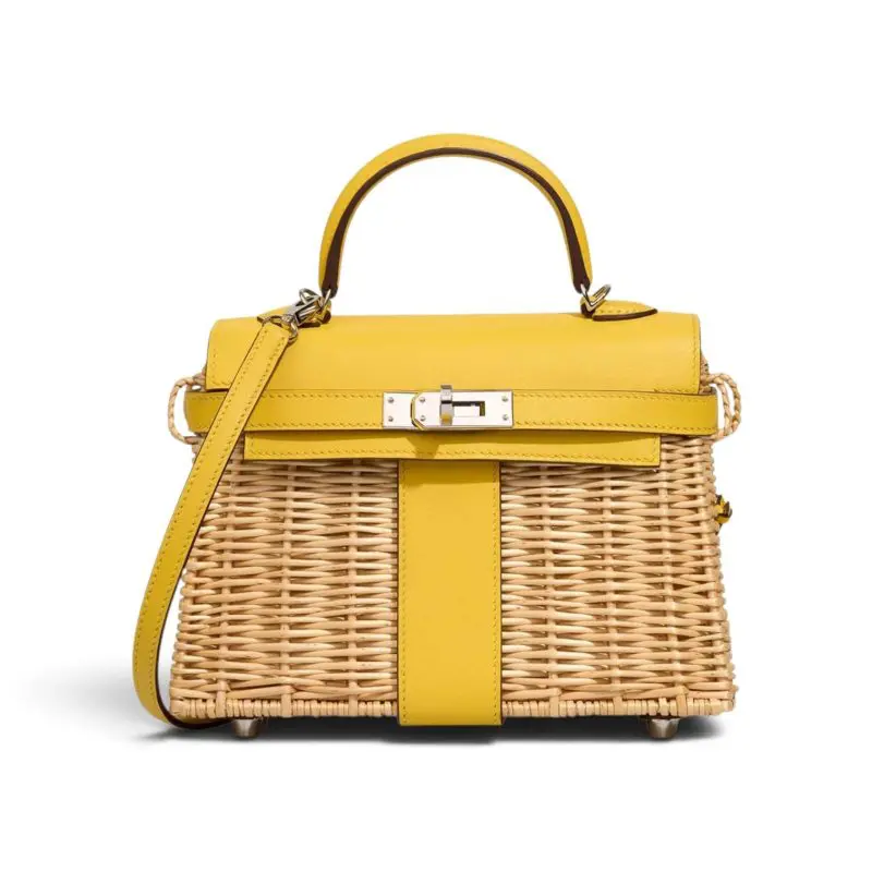 Hermes Kelly 20 Mini Picnic Jaun De Naples / Swift / Osier Wicker Palladium Hardware