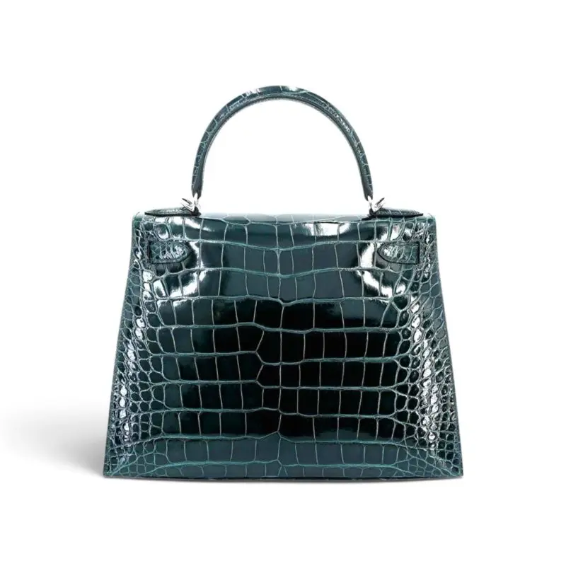 Pre-Owned Hermes Kelly 28 Sellier Shiny Alligator Vert Cypress PHW
