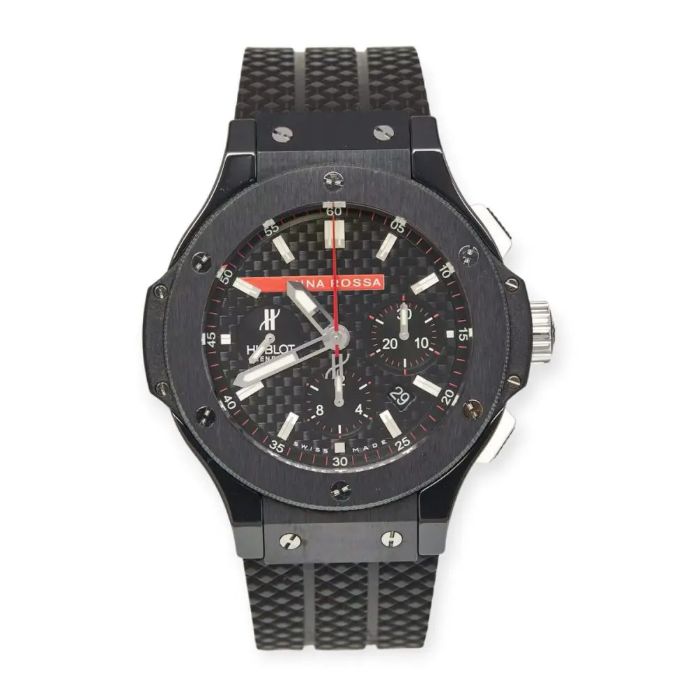 Pre-Owned Hublot Luna Rosa Limited Edition 44mm Big Bang Black Carbon Fiber Dial Ceramic Titanium Rubber 301.CM.131.RX.LUN06